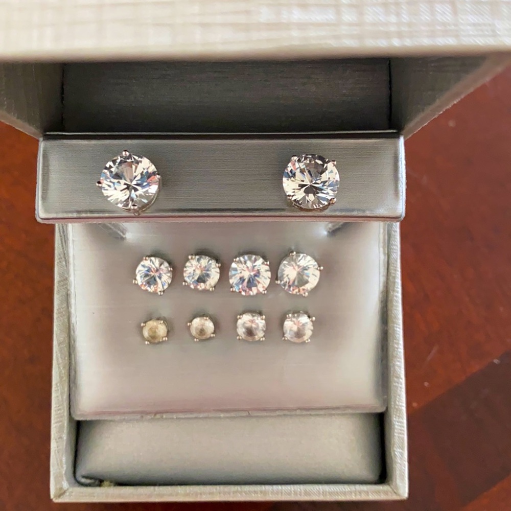 Zales 10pc White Sapphire 14K White Gold Earrings